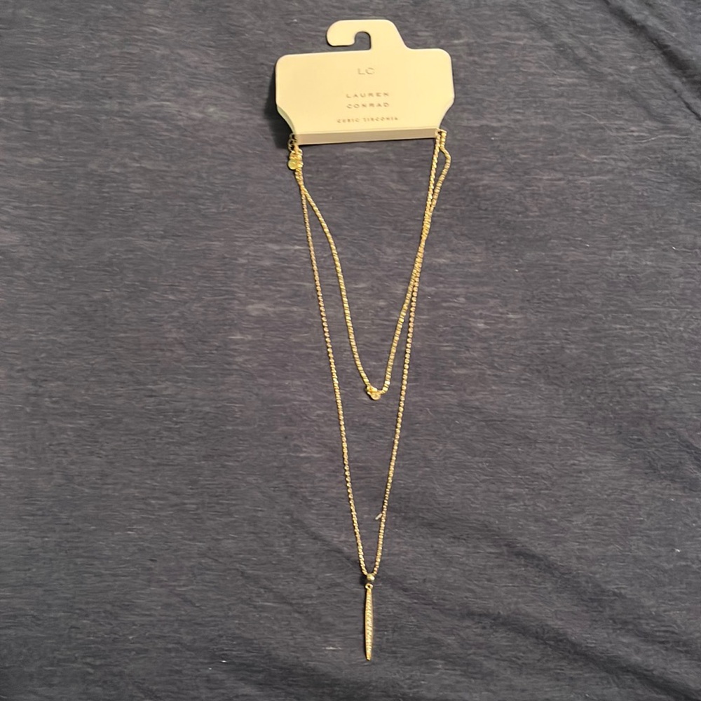 NWT Lauren Conrad Two Row Cubic Zirconia Pave Stick Pendant Necklace